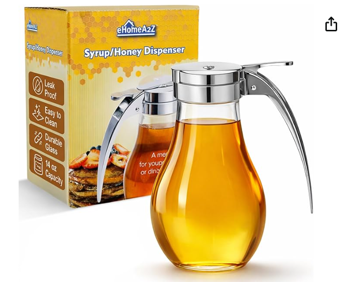 Tempered Glass Honey Dispenser, 14 Ounce Honey Jar with Metal Top, Essential Honey Jars